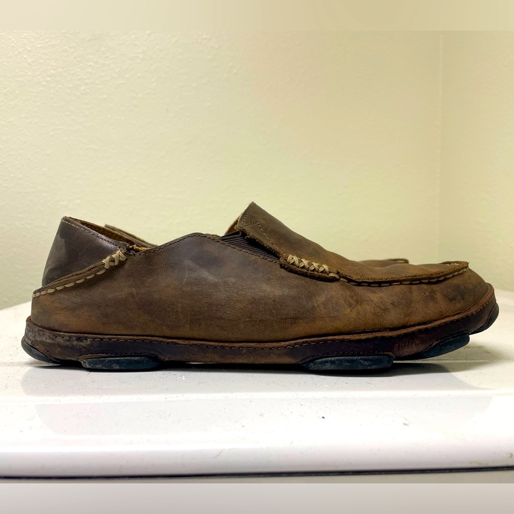Olukai moloa surf loafer leather brown slip on size 9 men’s lounge hey dudez